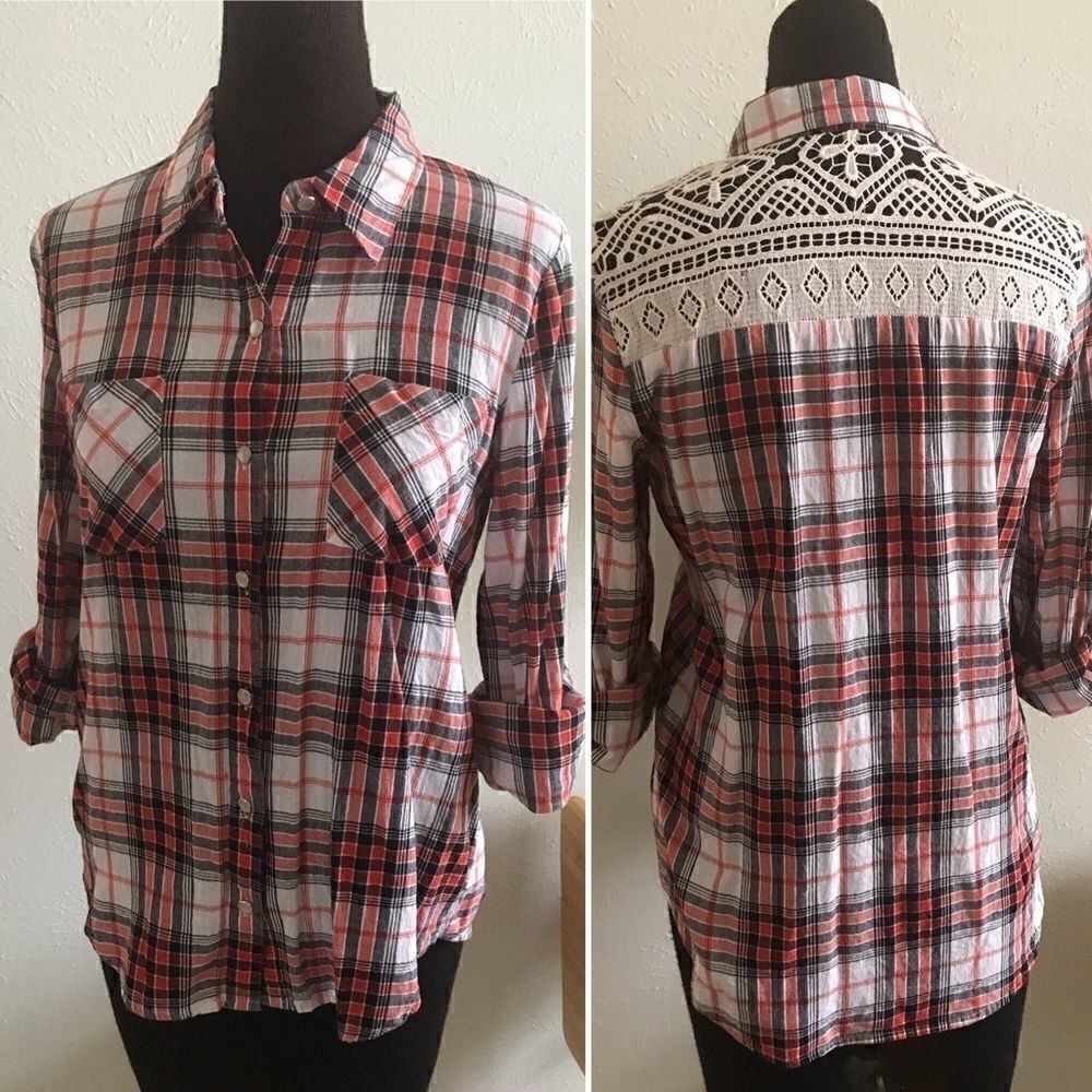 Plaid and lace top